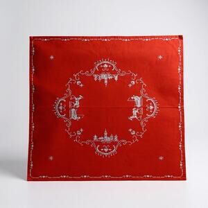Vintage Red Christmas Tablecloth Scandinavian Folk Embroidery 37x35